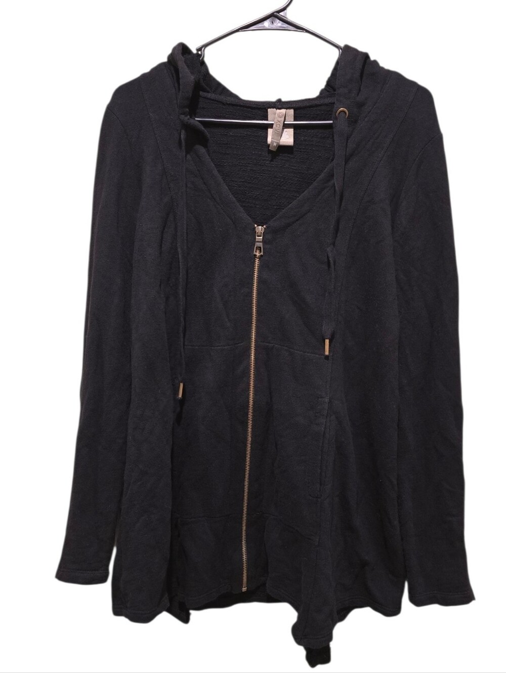 XCVI Black Zip Cotton Hoodie with Drawstring Size Medium